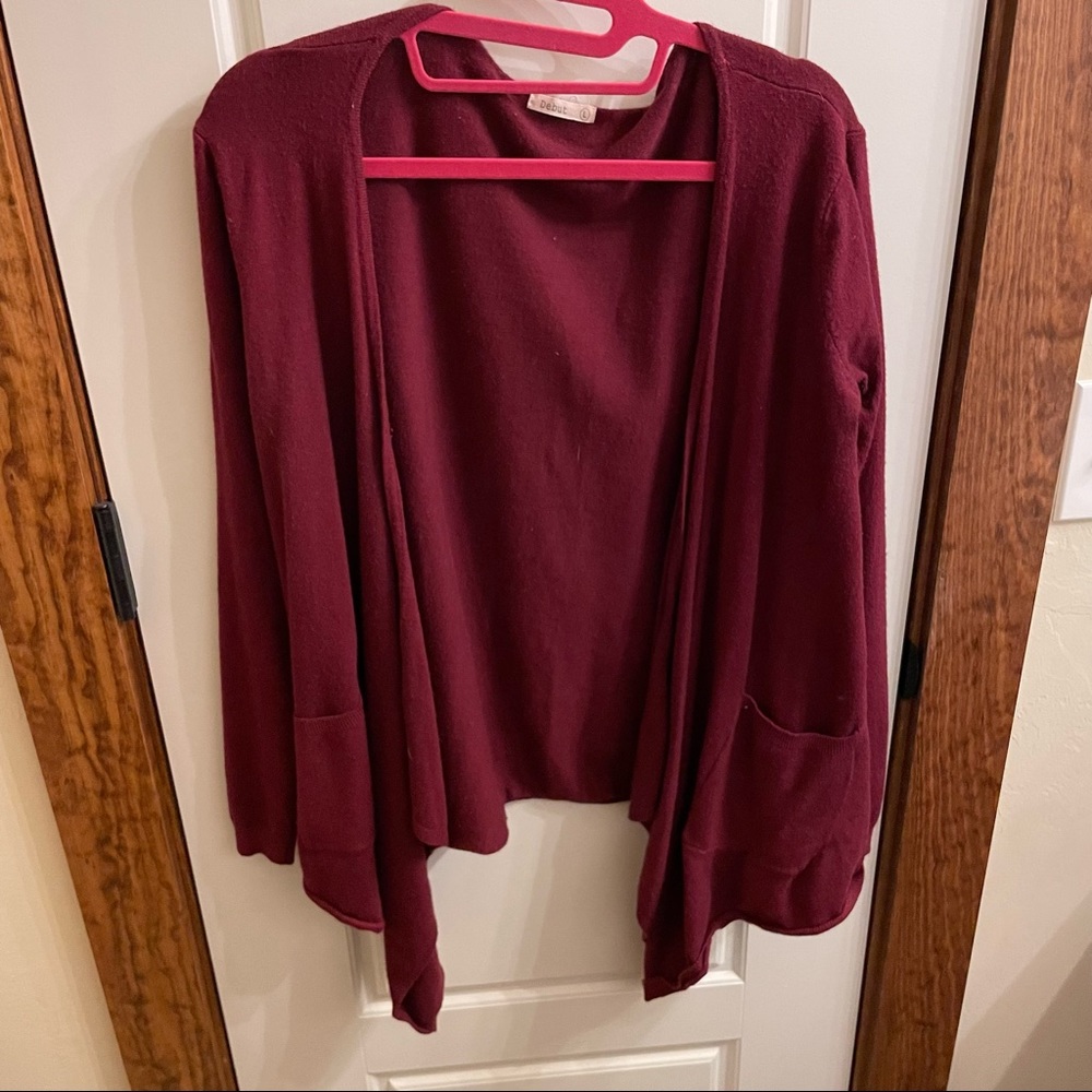 maroon angled cardigan